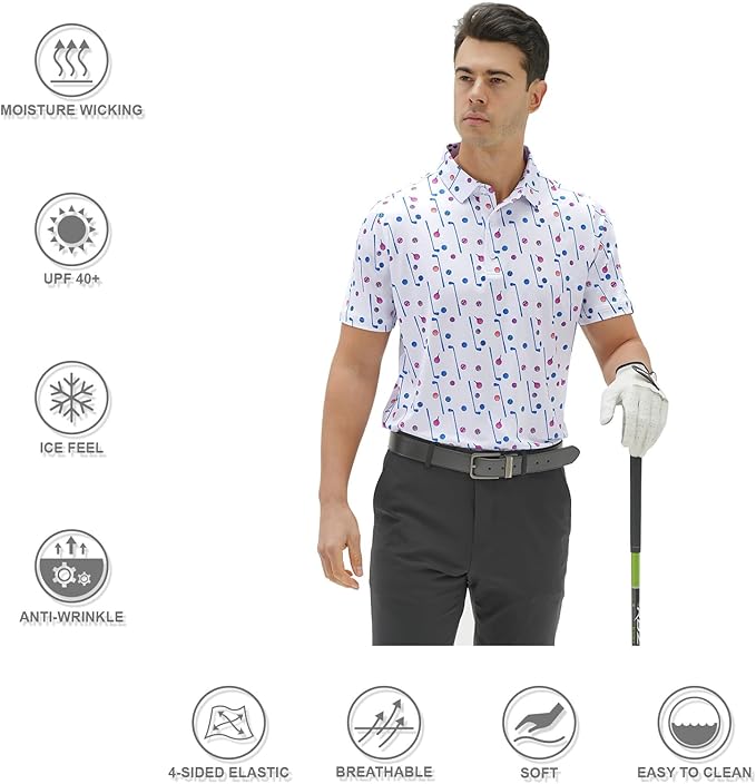 Men's Quick Dry Performance Polo Shirt - Athletic Print Golf Top