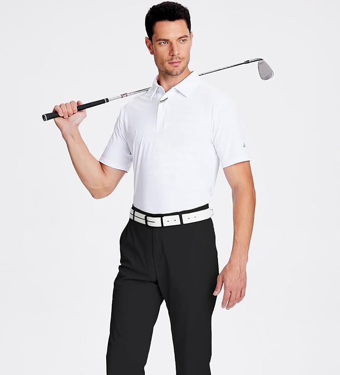 Men's Performance Jacquard Golf Polo Moisture Wicking Short Sleeve