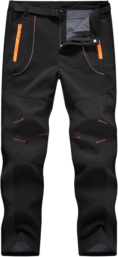 TBMPOY Men's Snow Ski Hiking Pants Waterproof Winter Fleece Lined Pants Camping Skiing Ice Fishing Pants with Belt