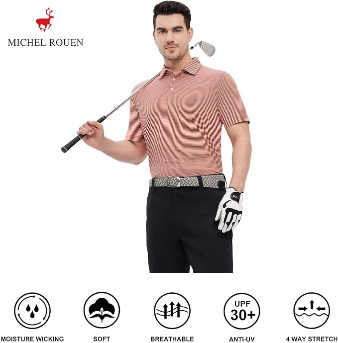 Men's Striped Performance Golf Polo, Dry Fit & Moisture-Wicking