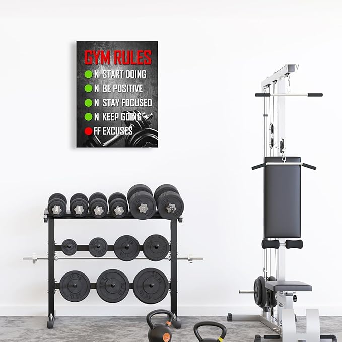 OTINGQD Inspirational Gym Wall Decor,Fitness Quotes Wall Art,Gym Rules Wall Decor,Workout Canvas Wall Art