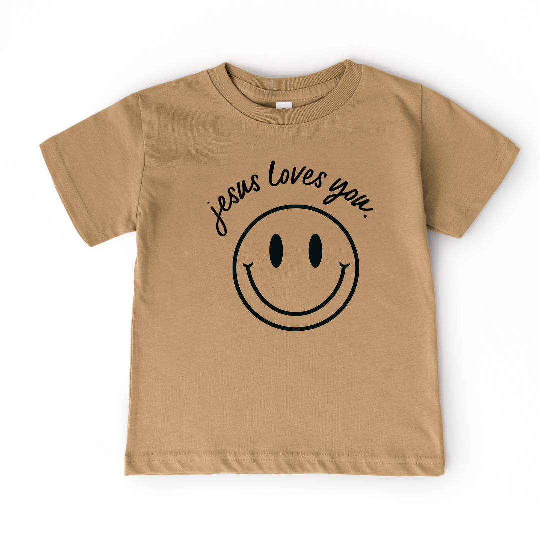 Jesus Loves You Smiley Youth Graphic Tee Unisex Cotton Crew Neck