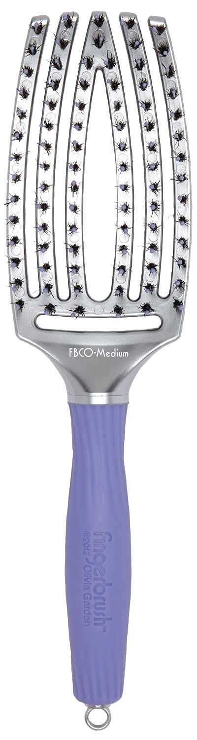 Olivia Garden medium curved vented paddle brush in metallic silver and lavender