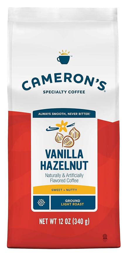 Cameron's Coffee Roasted Ground Coffee Bag, Flavored, Vanilla Hazelnut, 12 Ounce (Pack of 6)