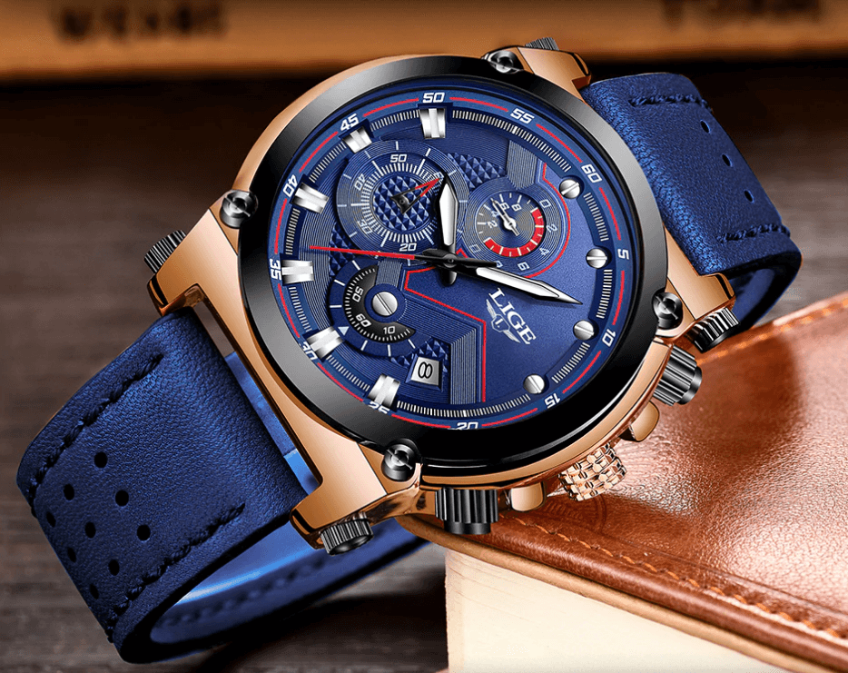 Modern Waterproof Quartz Watch with Genuine Leather Strap