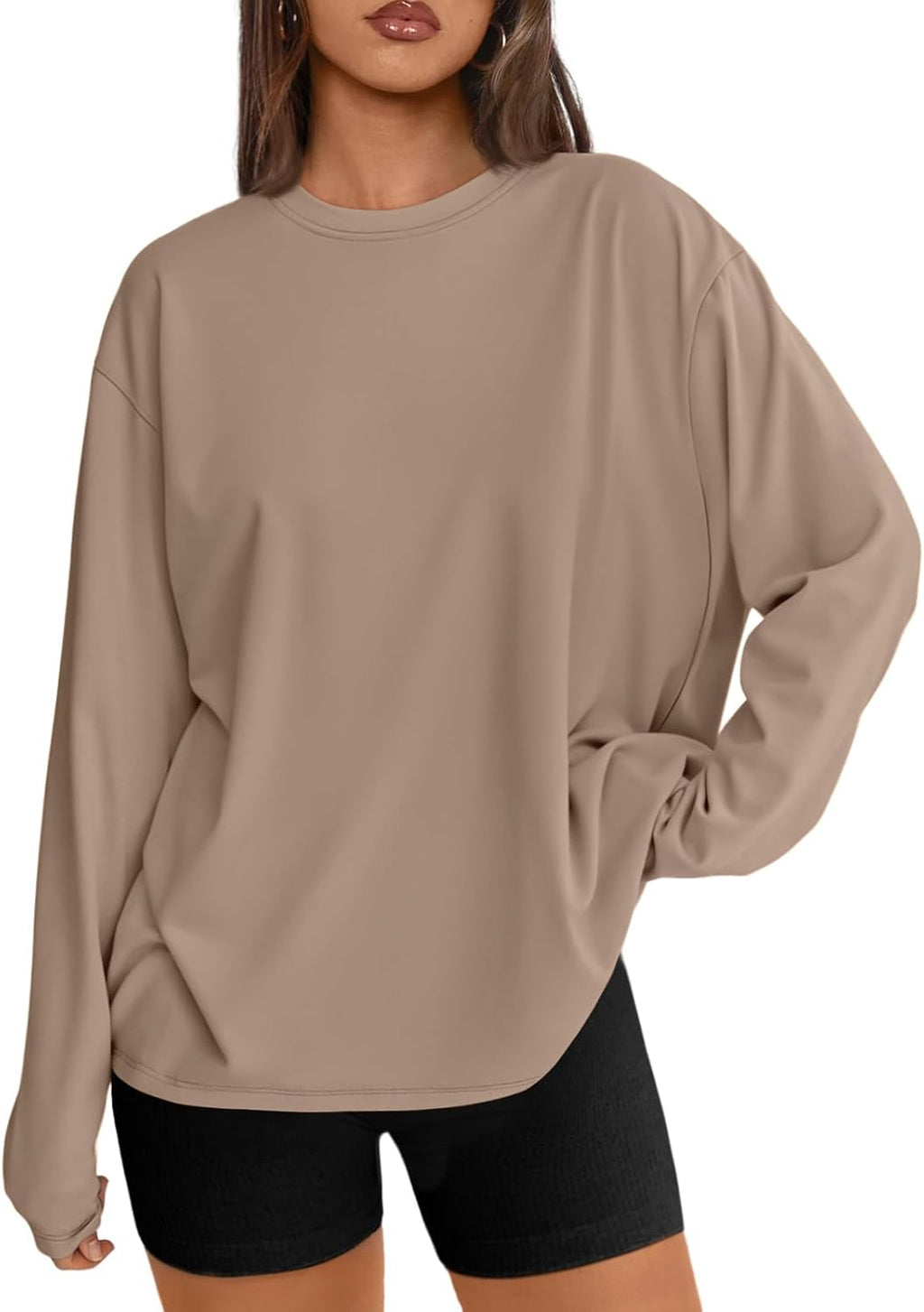 Women's Oversized Long Sleeve T-Shirt Casual Crewneck Basic Tee