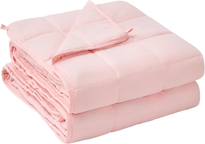 yescool Weighted Blanket for Adults (15 lbs, 48" x 72", Pink) Cooling Heavy Blanket for Sleeping Perfect for 140-160 lbs, Twin Size Breathable Blanket with Premium Glass Bead, Machine Washable