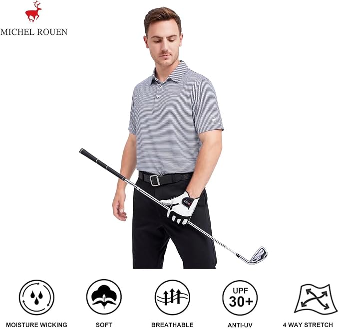 Men's Two-Tone Striped Golf Polo - Breathable Sport Shirt