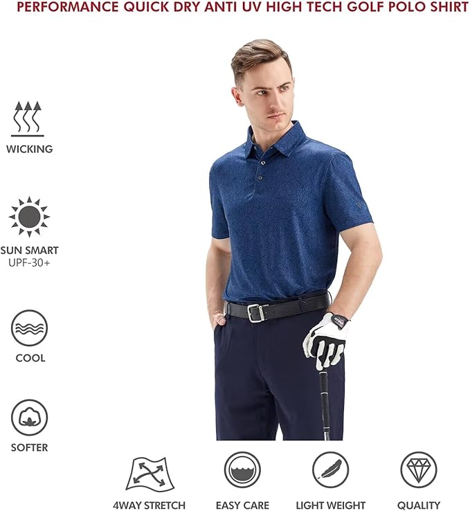 Men's Striped Performance Golf Polo Short Sleeve Moisture Wicking