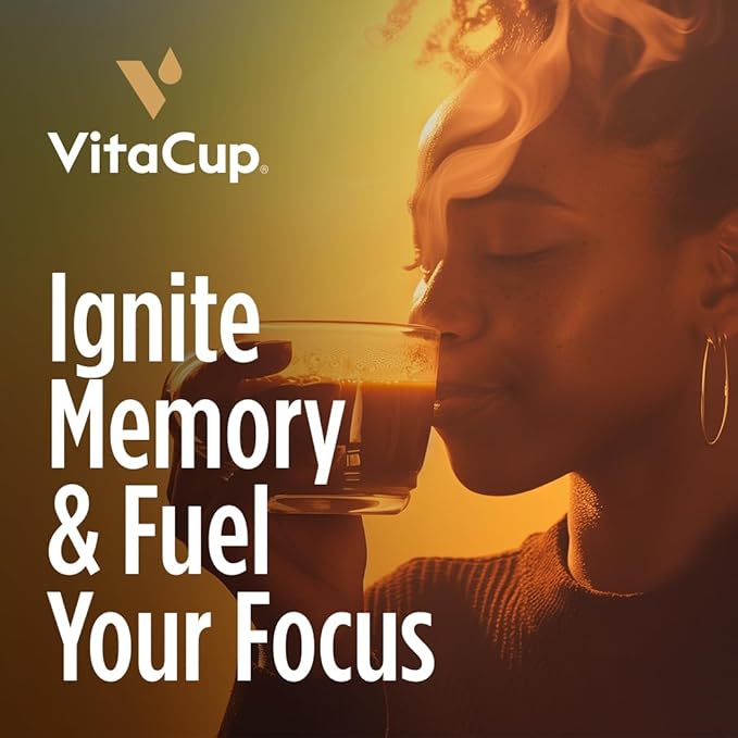 VitaCup Lightning Coffee Pods, for Memory & Focus w/ 2X Caffeine, Green Coffee Bean, B Vitamins, D3, Strong Dark Roast, Recyclable Single Serve Pod Compatible with Keurig K-Cup Brewers, 16 Ct
