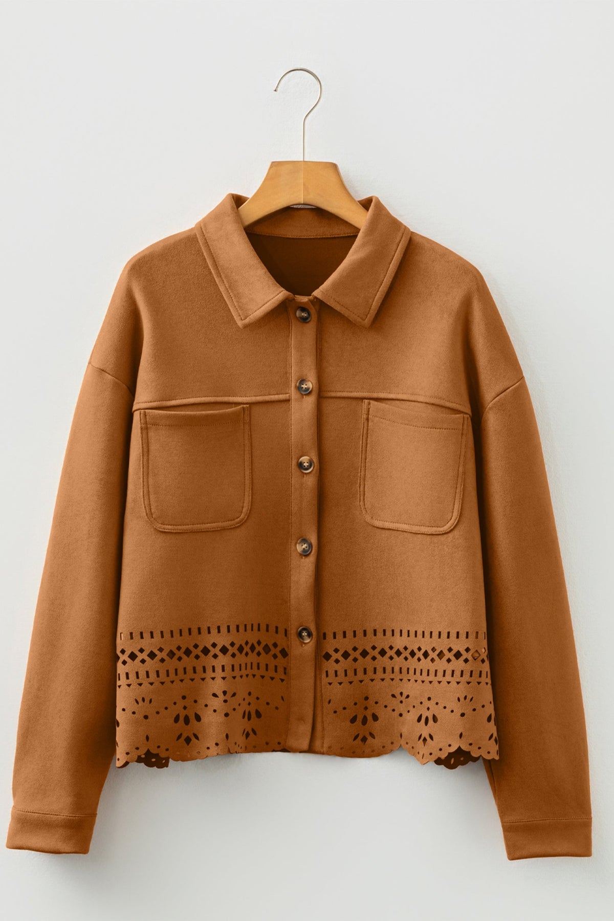 Solid Faux Suede Hollowed Jacket