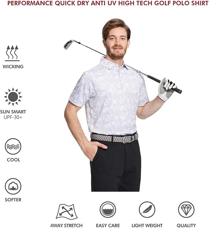 Men's Striped Performance Golf Polo Short Sleeve Moisture Wicking