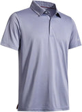 Men's striped performance golf polo shirt with moisture-wicking fabric and short sleeves
