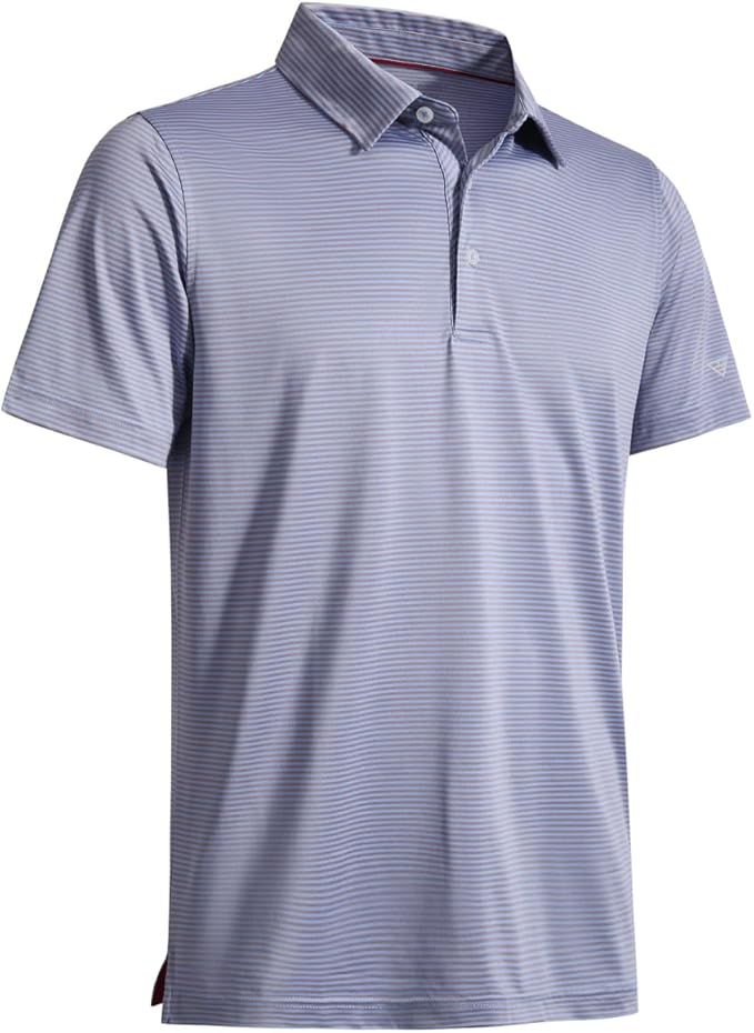 Ironwave Fitness men's striped jersey polo shirt with moisture-wicking performance technology