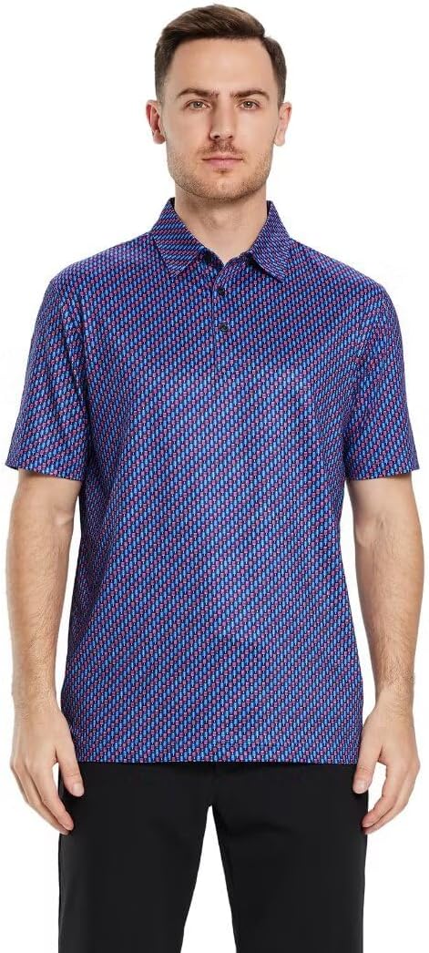 Men's Striped Short Sleeve Golf Polo Moisture Wicking Performance
