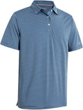 Men's striped performance golf polo shirt with moisture-wicking fabric and short sleeves