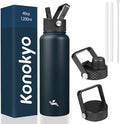 40oz Insulated Water Bottle Stainless Steel Sport Bottles with 3 Lids,Navy Blue