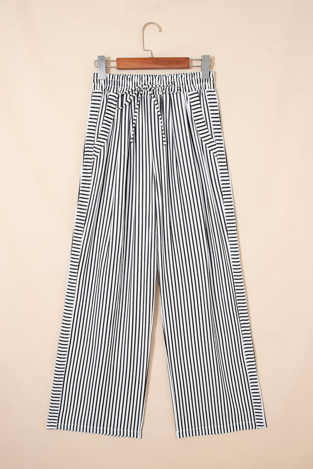 Plus Size Stripe Tie Waist Wide Leg Pants