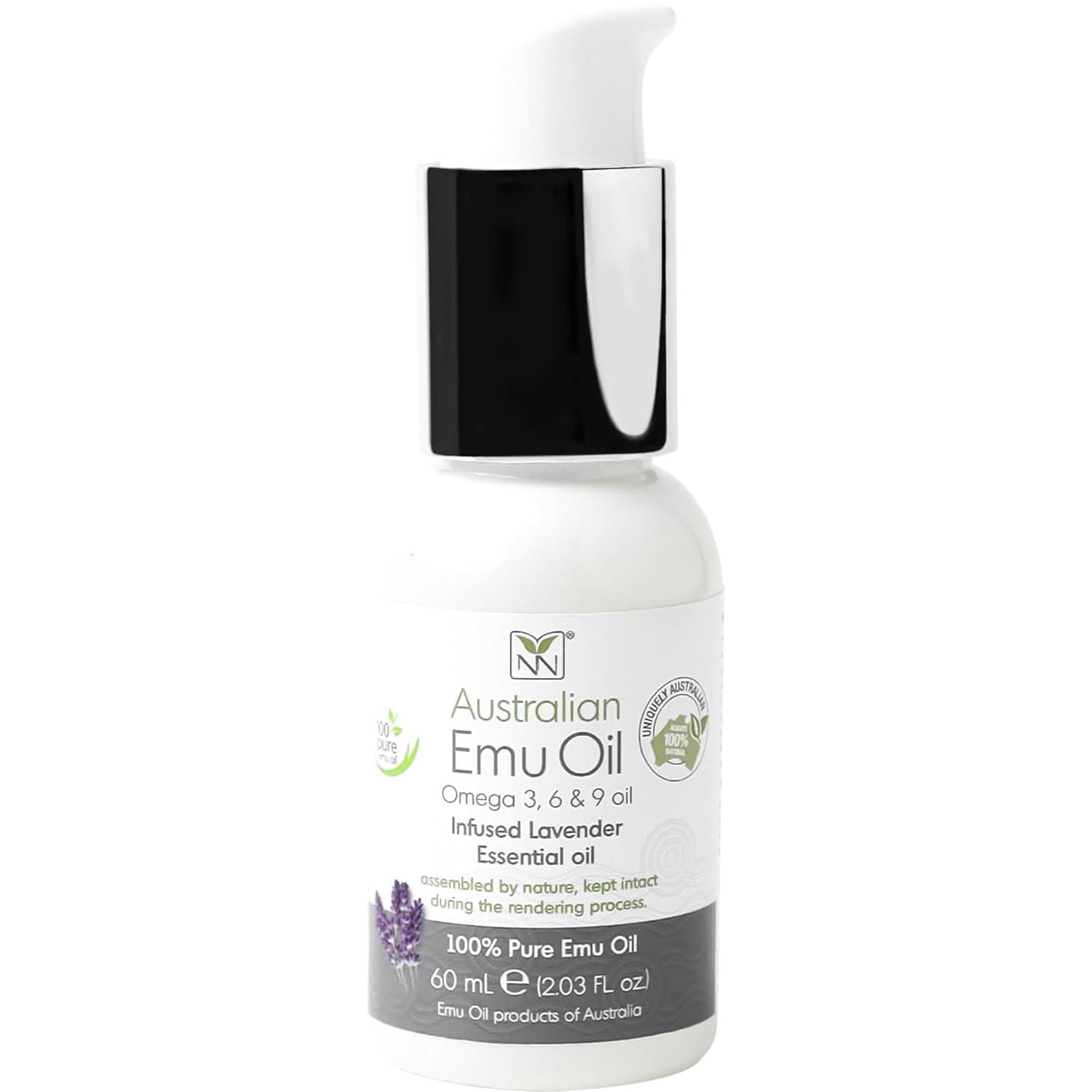 60ml bottle of Australian Emu Oil with Lavender essential oil for skin and hair
