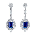 S925 Silver 8.7g Lab-Created Sapphire Drop Earrings, 5.55ct 9x7mm Emerald Cut, Pair