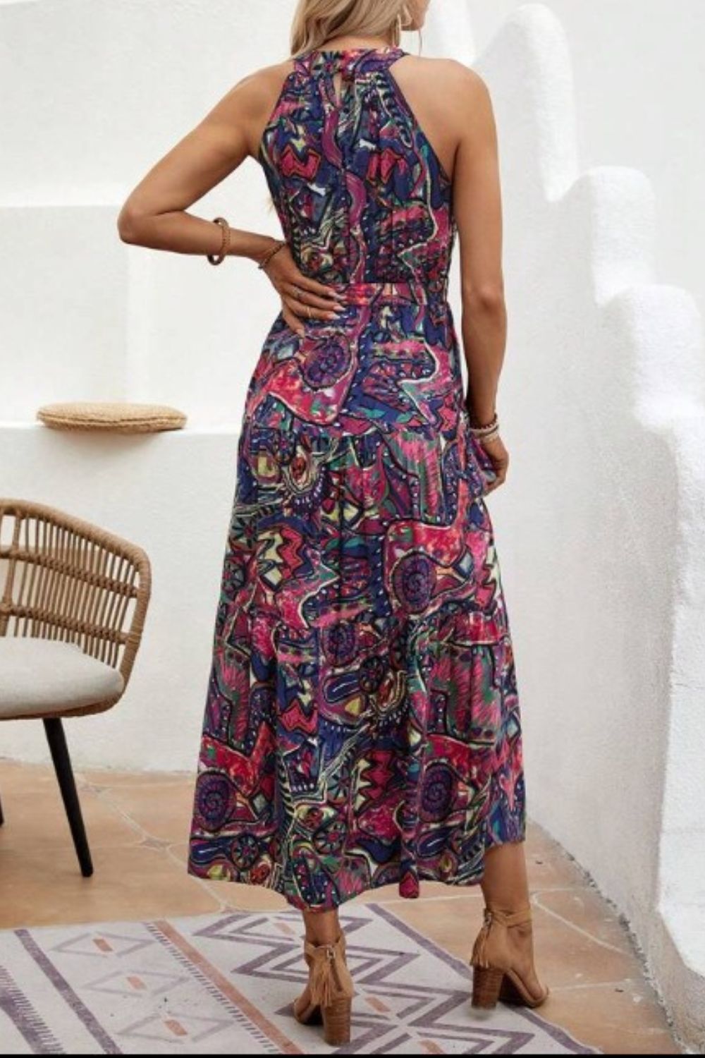 Floral Sleeveless Bohemian Maxi Dress for Summer Vacation