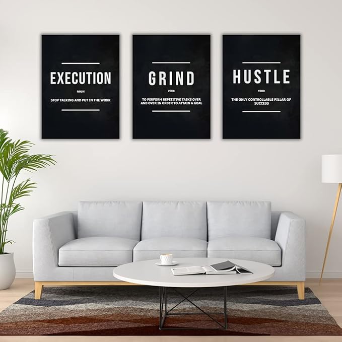 Success Canvas Painting Wall Art Quote Motivational Wall Art Execute Wall Decor 3 Pieces Black Poster Positive Inspirational Framed Artwork Prints Picture for Living Room Office 60''Wx 28''H