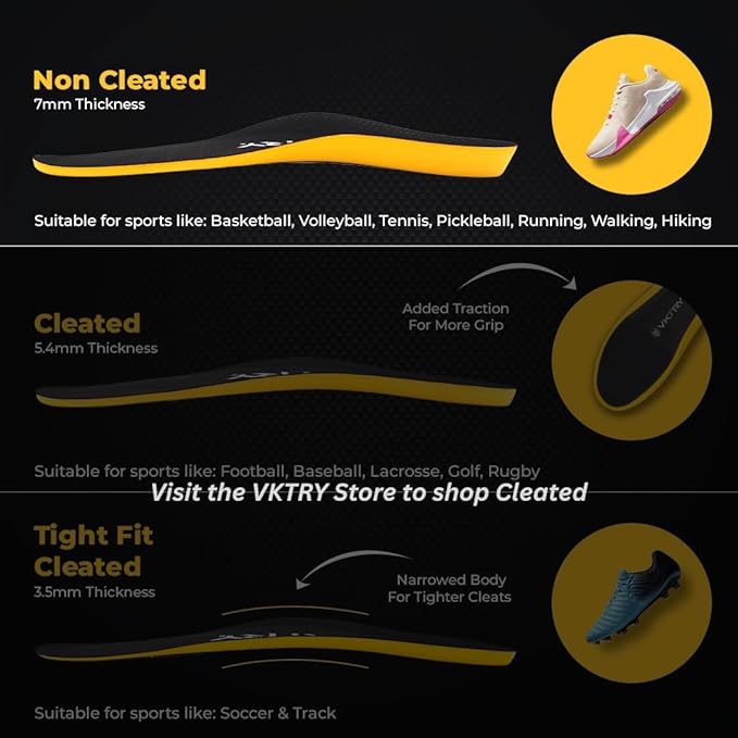VKTRY Gold for Non-Cleated Shoes - Carbon Fiber Performance Insoles - Customized Athletic Inserts for Sports Basketball Volleyball Running & More | Shock Absorption US M12.5-13, W14.5-15, >220lbs