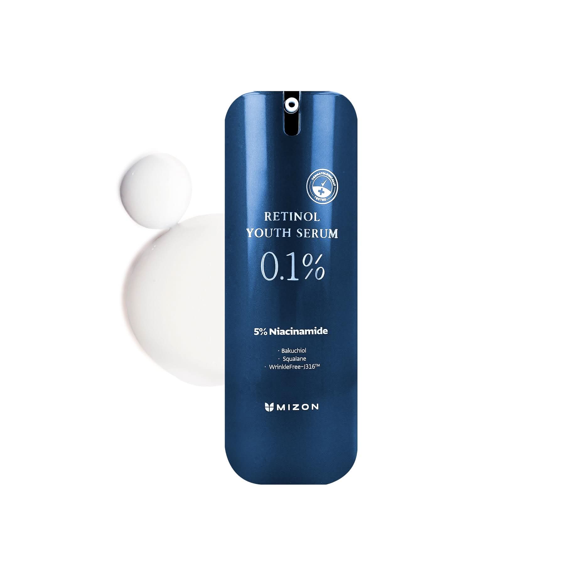 Bottle of MIZON 0.1% Retinol Youth Serum skincare treatment