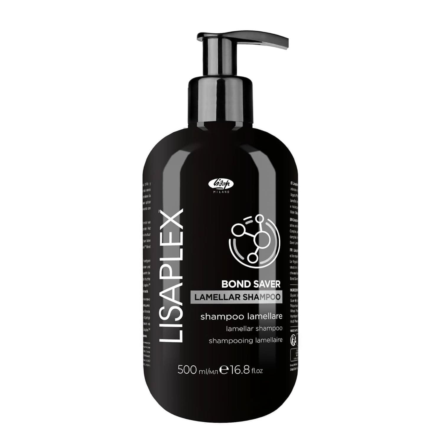 Bottle of Lisaplex Lamellar Shampoo 16.8 fl oz for shiny, healthy hair