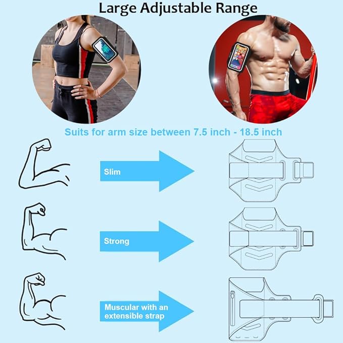 Phone Holder for Running-Arm Band for Running for iPhone & Samsung Galaxy, Cell Phone Armband Holder for Walking, Gym, Workout, Men, Women, w/Adjustable Strap & Zipper Pocket (Black-M)