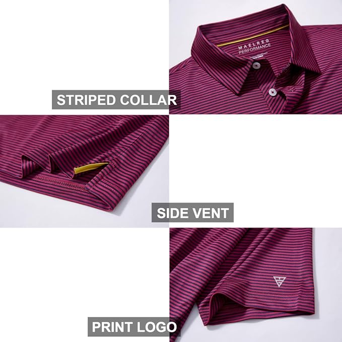 Men's Striped Performance Jersey Golf Polo Moisture Wicking Shirt
