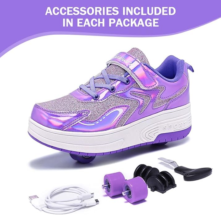 Wooowyet Roller Skate Shoes for Kids Boys Girls Rechargealbe Wheels Sneakers Fashion Roller Wheeled