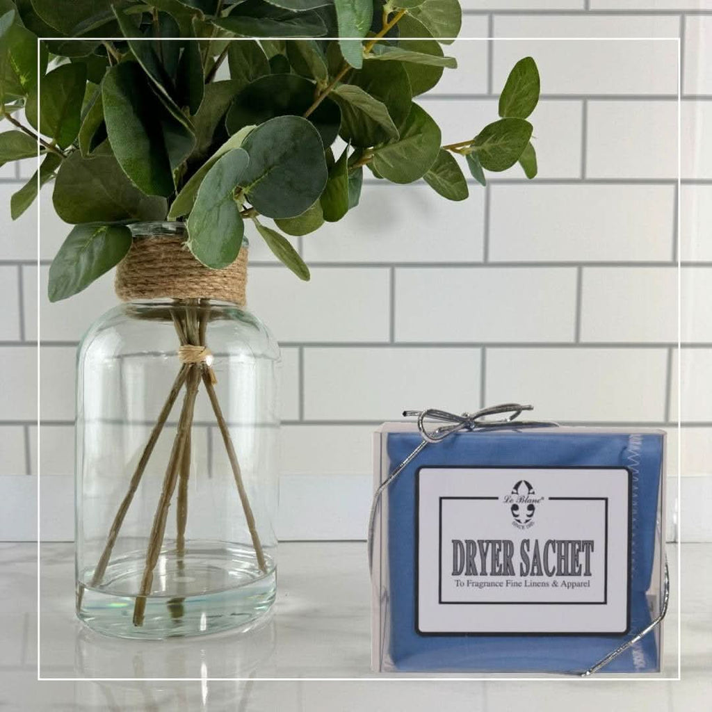 Luxury Dryer Sachet for Fine Linens, Azure Blue and White, 6x6"
