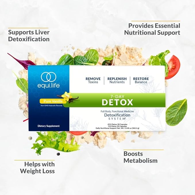 Equilife Dr. Cabral Detox, 7 Day Program with Plant Based Protein, Vitamins, Amino Acids, & Minerals to Support Full Body Balance, Meal Replacement Powder, Vegan, Gluten Free, Vanilla, 14 Servings
