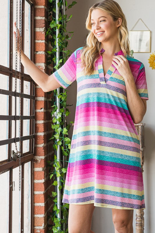 Striped Short Sleeve Mini Tee Dress Casual Summer Essential