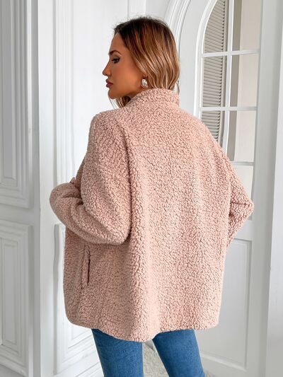 Fuzzy Zip-Up Long Sleeve Jacket Soft Plush Winter Outerwear