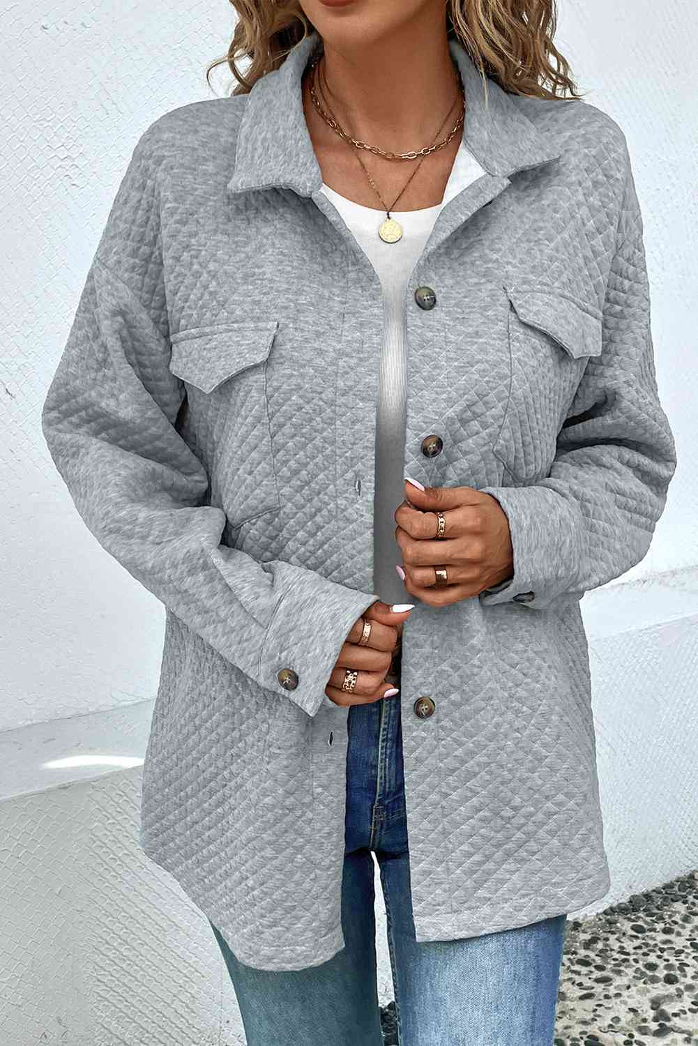 Classic Lightweight Button-Down Collared Jacket with Pockets