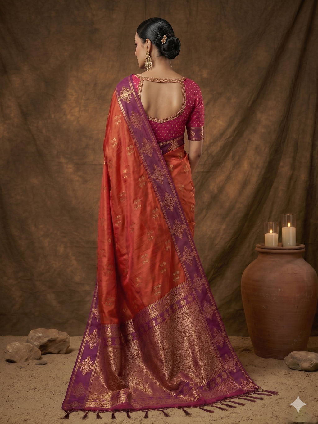 Orange Soft Silk Saree with Matching Blouse Piece