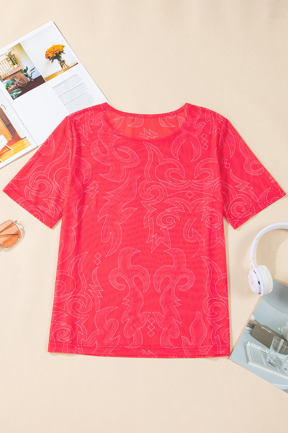 Red Western Girls Mesh T-Shirt | Breathable Kids Tee