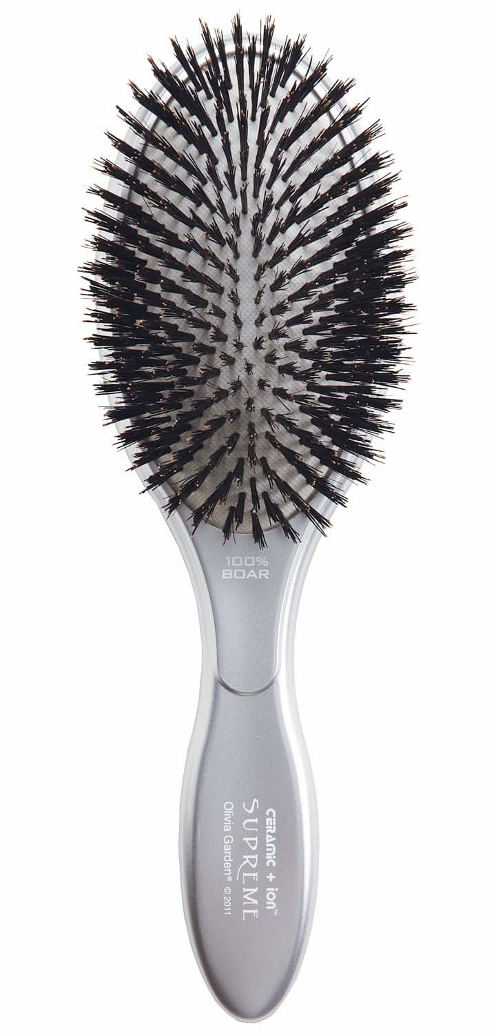 Black and silver professional Ceramic + Ion Supreme styling brush with boar bristles