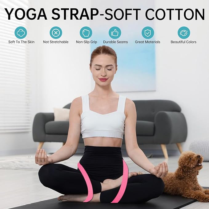 Yoga Exercise Adjustable Straps 8FT with Durable D-Ring for Pilates & Gym Workouts | Hold Poses, Stretch, Improve Flexibility & Maintain Balance