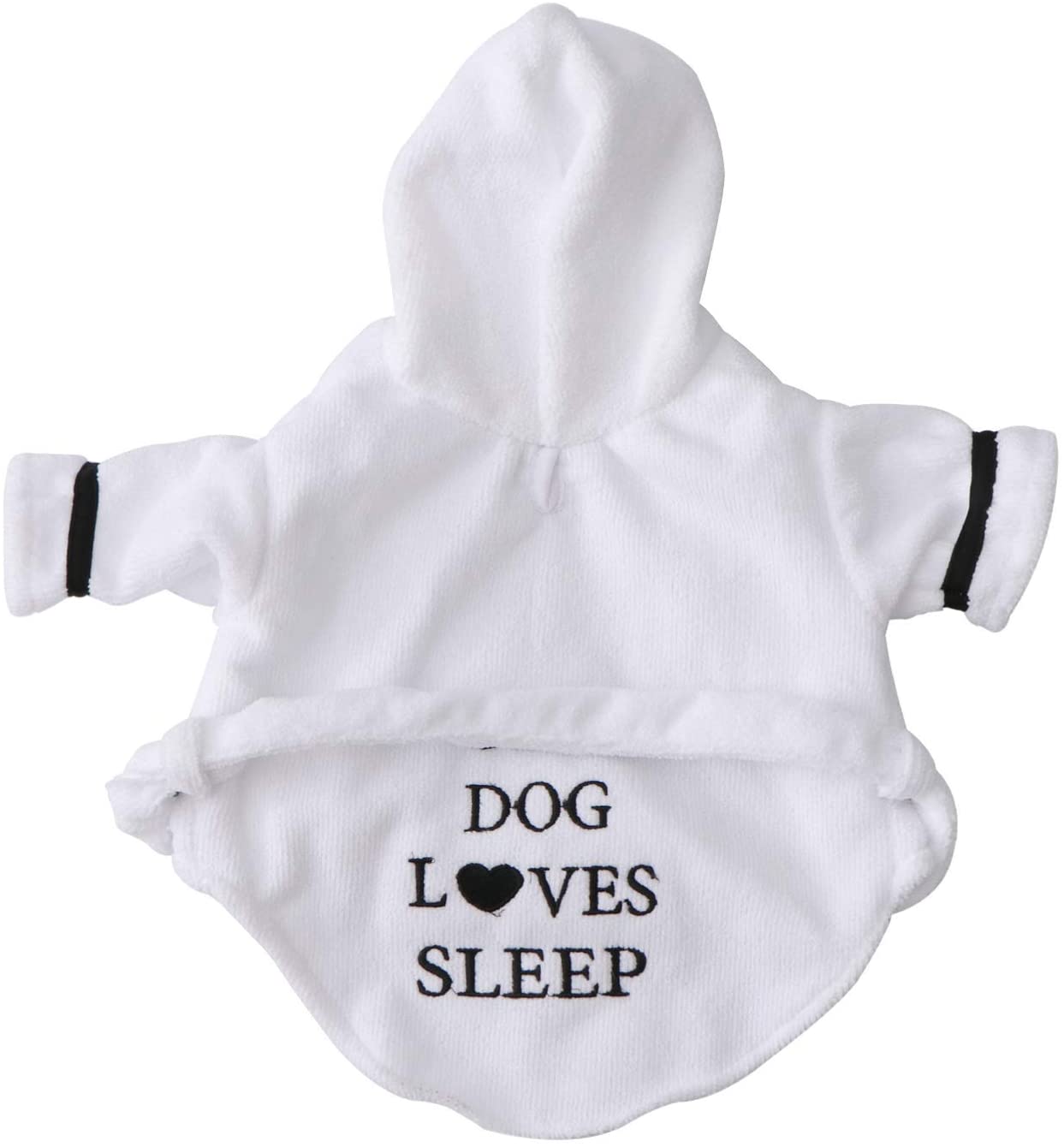 White Pet Bath Robe with Hood and Fun Lettering for Dogs - Image 15