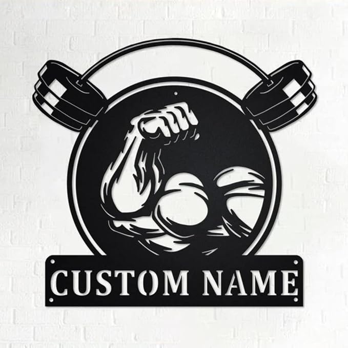 Personalized Gym Sign Custom Metal Wall Art for Workout Room, Home Fitness Center, Motivational Garage Decor, Powerlifting Gifts for Women, Men, Dad, Papa, Grandpa, Mother, Sister, Girls, Family