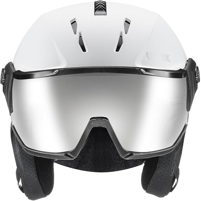 uvex Instinct Visor - Adjustable ski & Snowboard Helmet with Integrated Visor for Women & Men - White-Black Matte - Medium
