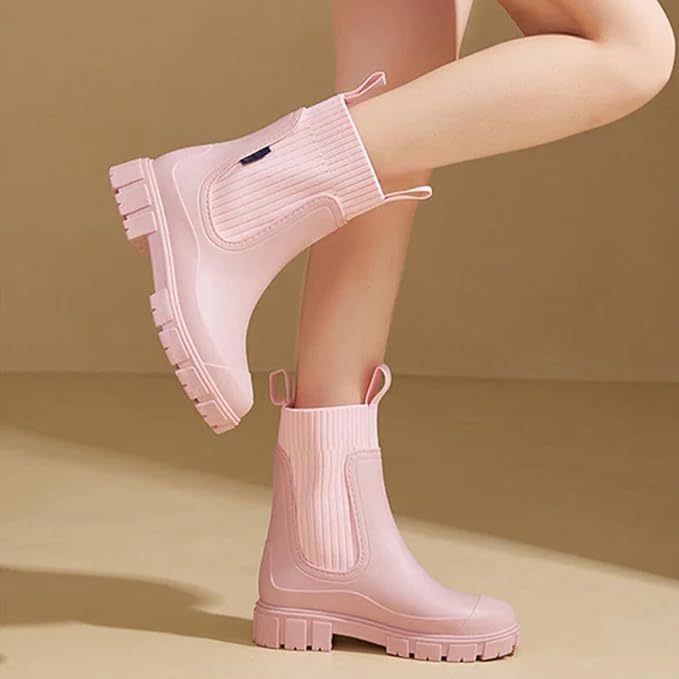 Women's Waterproof Mid-Tube Rain Boots with Non-Slip Lug Sole - Image 7
