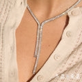 Modern Stainless Steel Zircon Y Necklace in Gold and White