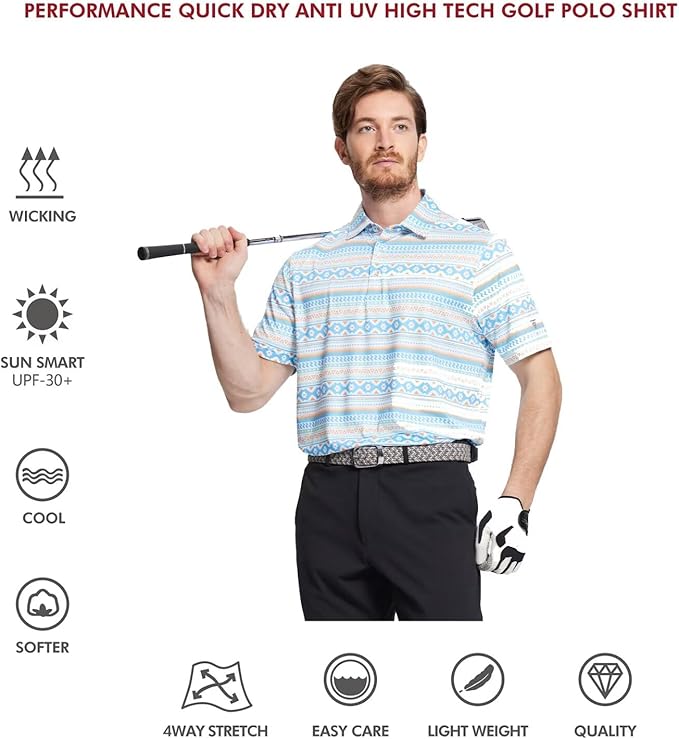 Men's Striped Performance Golf Polo Short Sleeve Moisture Wicking