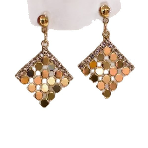 Womens Retro Geometric Rhombus Shiny Sheet Tassel Stud Earrings,Costume Earrings For Daily Party Wear