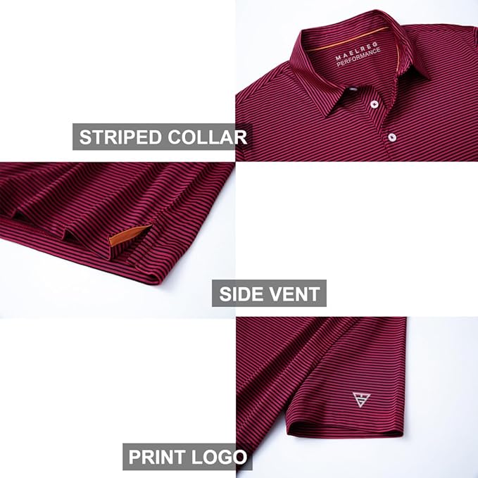 Men's Performance Striped Golf Polo - Quick Dry Activewear