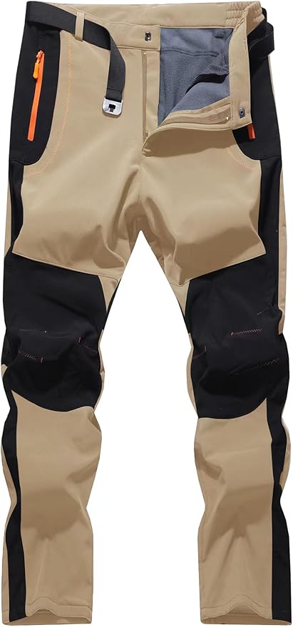 Men's Hiking Snow Ski Pants Softshell Fleece Lined Winter Water Repellent Outdoor Fishing Cargo Pants
